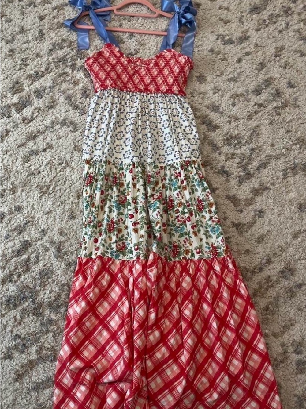Free people Tiered Sundress with Blue Ribbon Straps